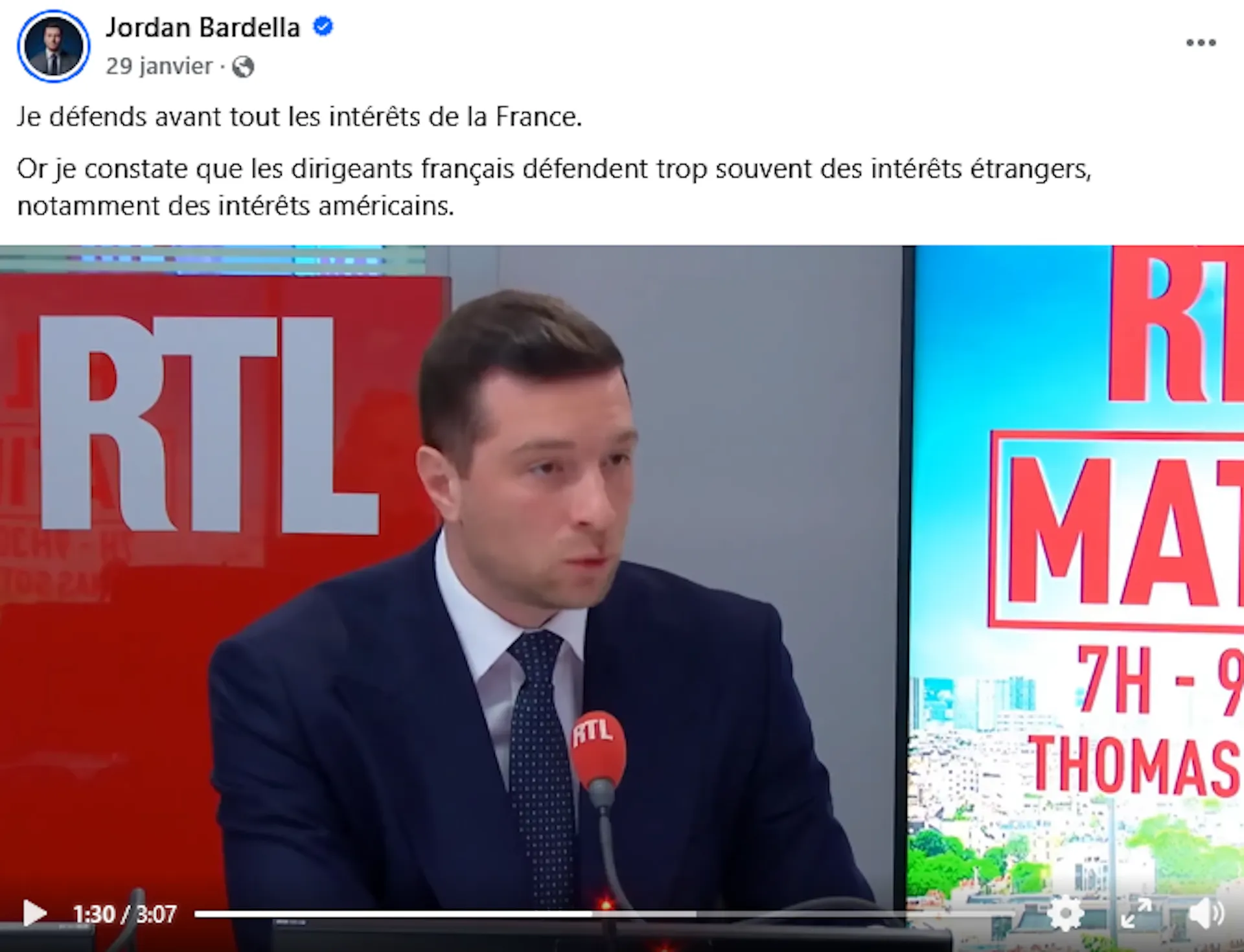 Bardella parle de la « vassalisation » du gouvernement français actuel – 29 janvier 2026